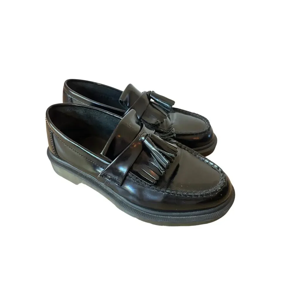 Dr Martens Adrian Tassel Loafers Black Patent Leather Fringe Platform